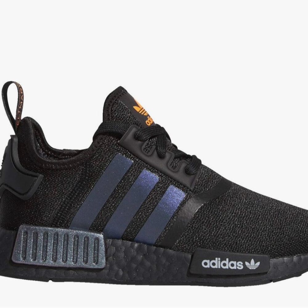 Adidas Black and Blue NMD Sneakers with Iridescent Stripes
